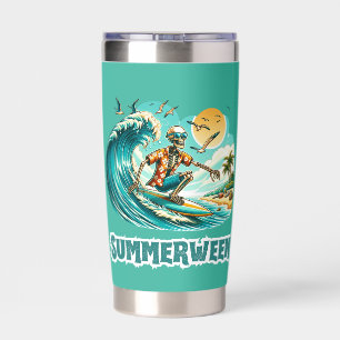 Surfing Skeleton Summerween Beach Vibes Insulated Tumbler