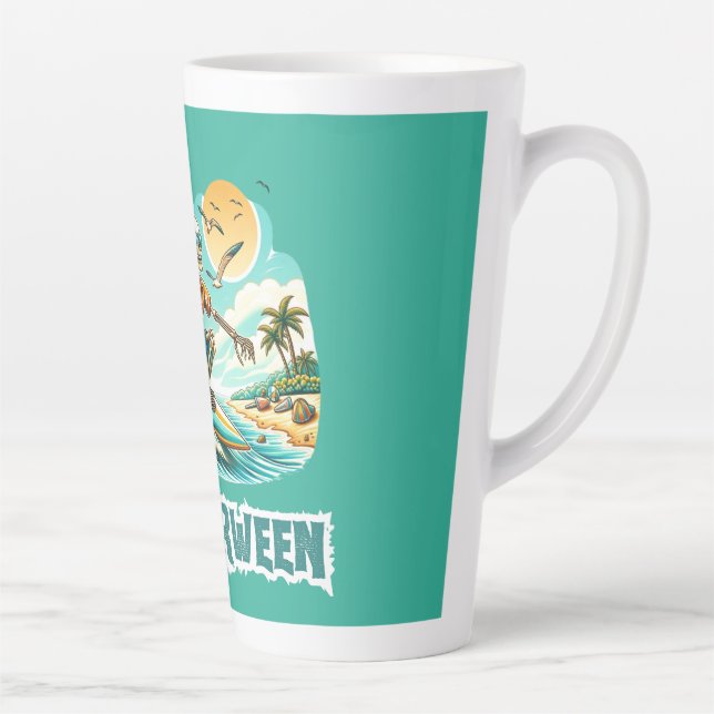 Surfing Skeleton Summerween Beach Vibes Latte Mug (Right)