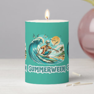 Surfing Skeleton Summerween Beach Vibes Pillar Candle