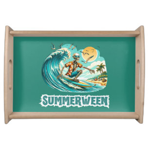Surfing Skeleton Summerween Beach Vibes Serving Tray