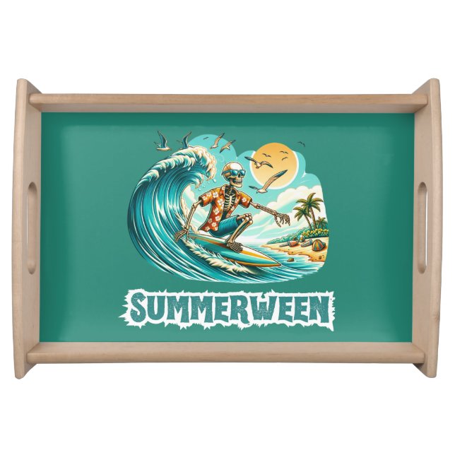 Surfing Skeleton Summerween Beach Vibes Serving Tray (Front)
