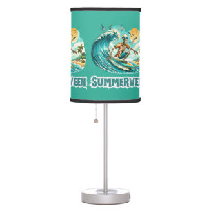 Surfing Skeleton Summerween Beach Vibes Table Lamp