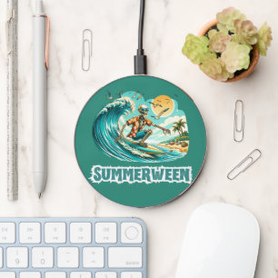 Surfing Skeleton Summerween Beach Vibes Wireless Charger