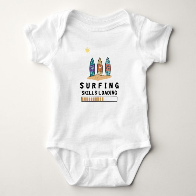 Surfing Skills Loading Funny Surfer Baby Bodysuit (Front)