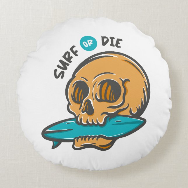 Surfing Skull Round Pillow (Front)