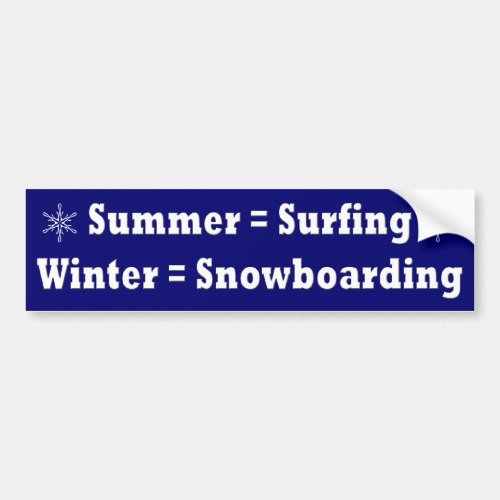 Surfing  Snowboarding Equation bumper sticker