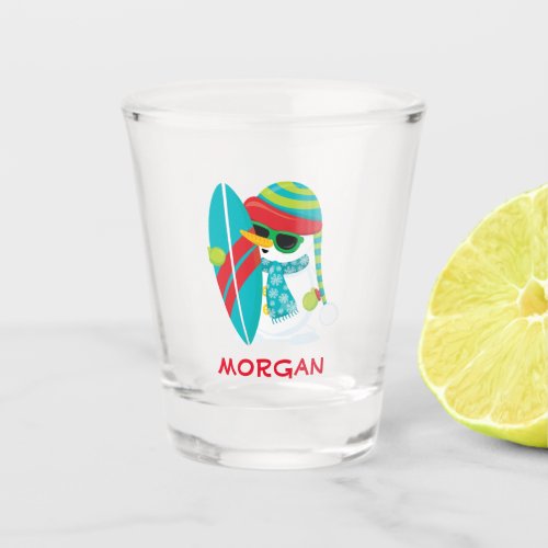 Surfing Snowman Shot Glass