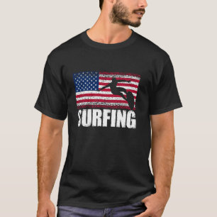 Surfing Sports Retro American Flag USA America Sur T-Shirt
