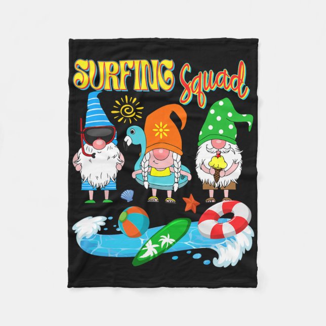 Surfing Squad Three Gnomes Hawaiian Surfing Summer Fleece Blanket (Front)