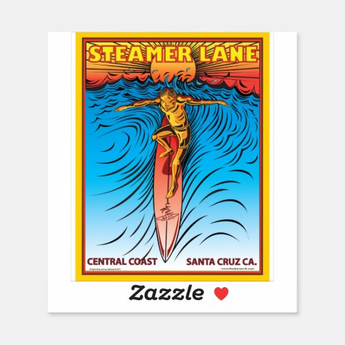 SURFING STEAMER LANE SANTA CRUZ CALIFORNIA STICKER