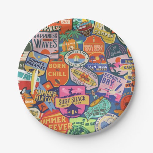 Surfing Stickers Paper Plates