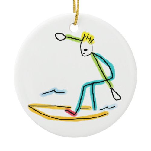 Surfing Stickman Ceramic Ornament