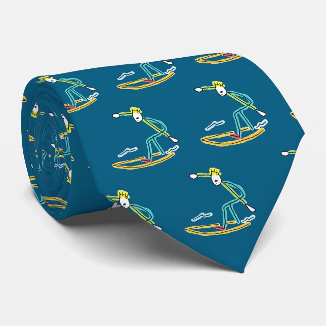 Surfing Stickman Neck Tie (Rolled)