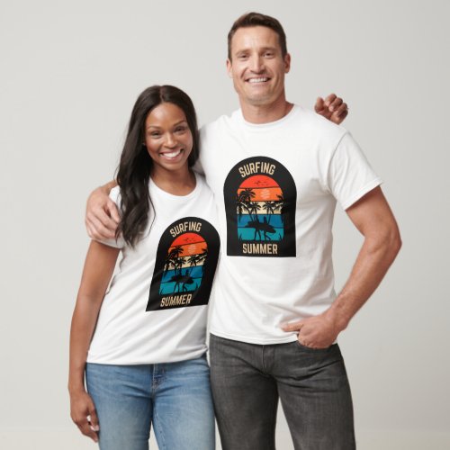 Surfing Summer  Retro design with surfing beach T_Shirt
