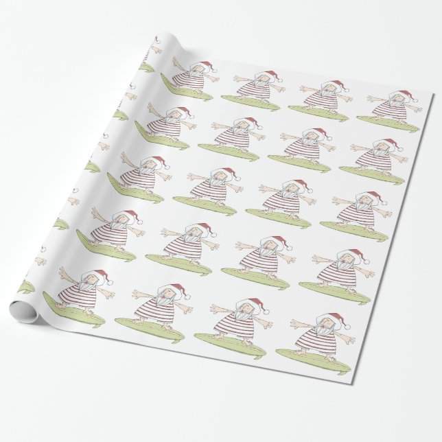 Surfing summer santa wrapping paper (Unrolled)