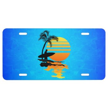 Surfing Sunrise License Plate by packratgraphics at Zazzle