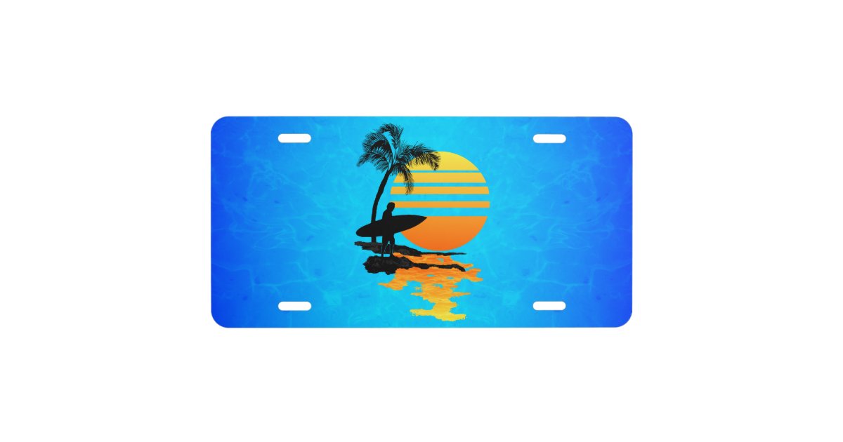 Surfing Sunrise License Plate | Zazzle