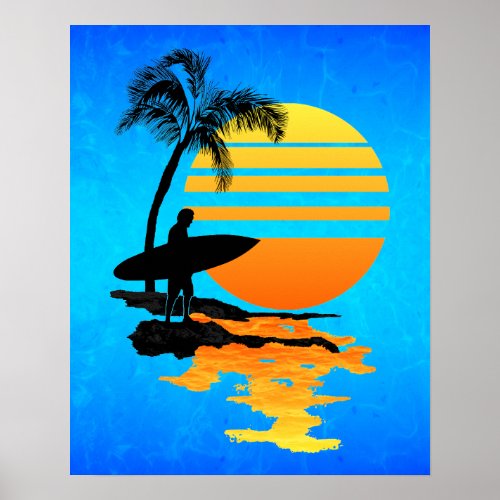 Surfing Sunrise Poster