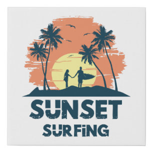 Surfing -Sunset Surfing Faux Canvas Print