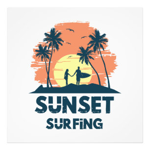 Surfing -Sunset Surfing  Photo Print