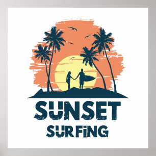 Surfing -Sunset Surfing  Poster