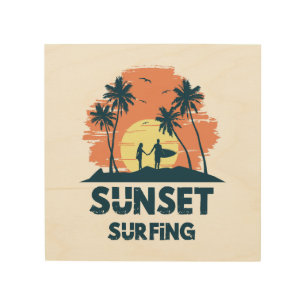 Surfing -Sunset Surfing Wood Wall Art