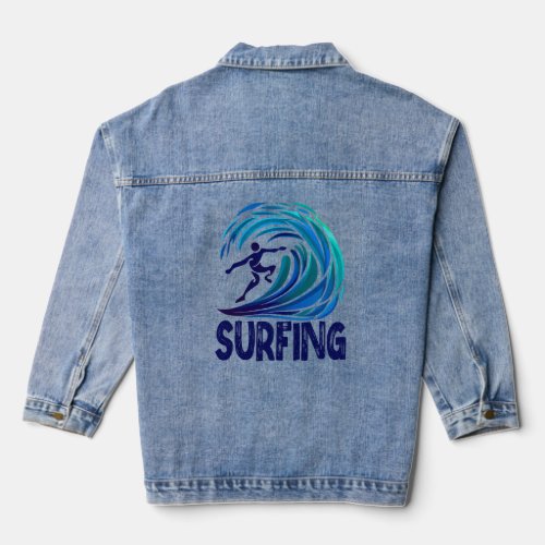 Surfing Surf Beach Blue Ocean  Denim Jacket