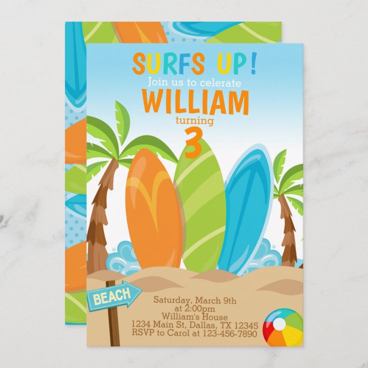 Surfing Surfboard Birthday Party Invitation Invite | Zazzle