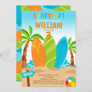 Surfing Surfboard Birthday Party Invitation Invite