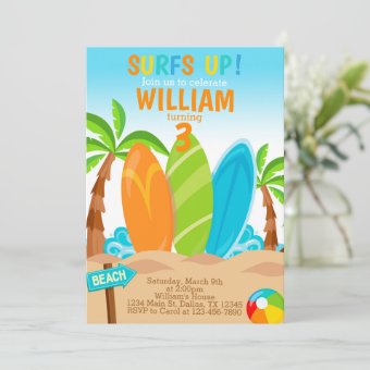 Surfing Surfboard Birthday Party Invitation Invite | Zazzle