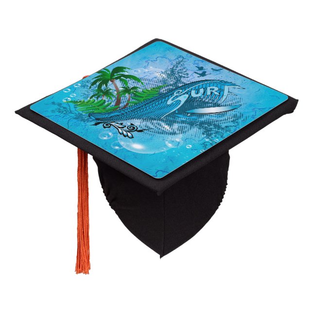 Surfing, surfboard graduation cap topper (Angled)