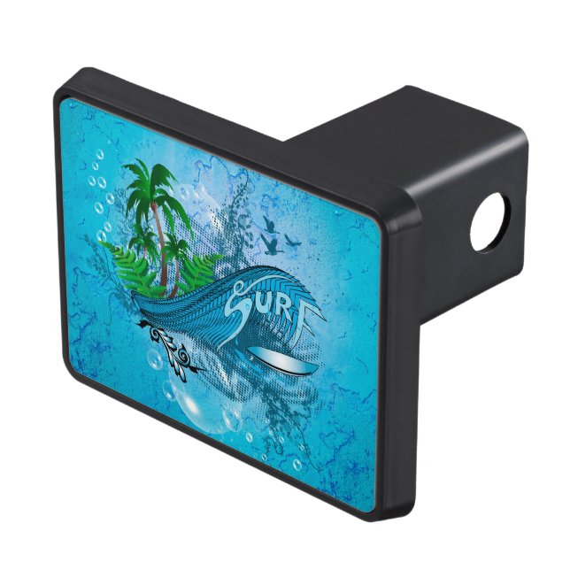 Surfing, surfboard with palm tow hitch cover (Top Right)