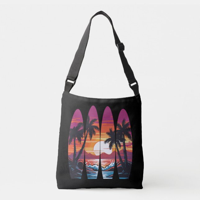 Surfing Surfboards Sunset Crossbody Bag (Front)