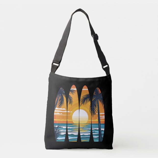 Surfing Surfboards Sunset Crossbody Bag (Front)