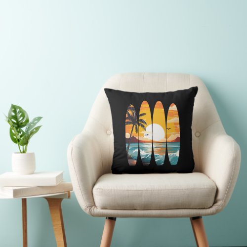 Surfing Surfboards Sunset Throw Pillow