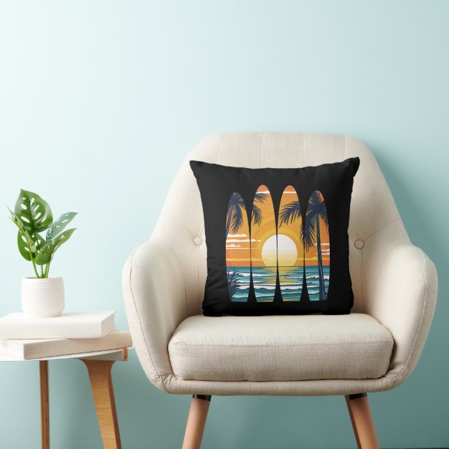 Surfing Surfboards Sunset Throw Pillow (Chair)