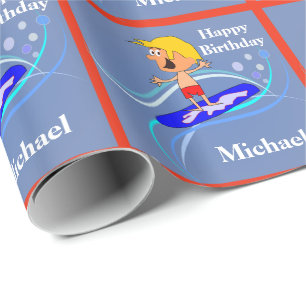 Surfing Surfer Guy Personalized Birthday Gift Wrapping Paper