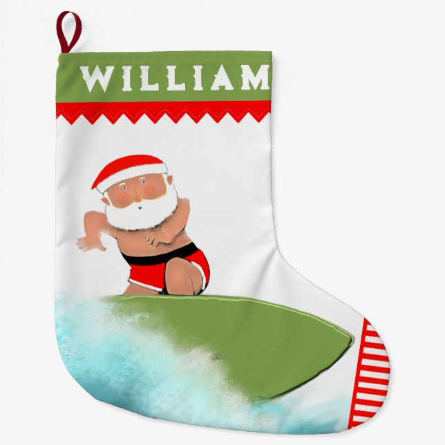 Surfing Surfer Large Christmas Stocking (Front)