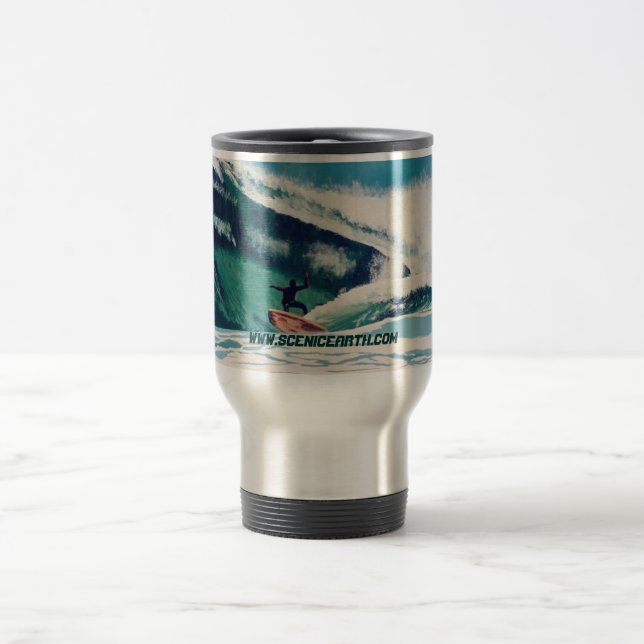 Surfing Surfer Tube Ride Ocean Wave Travel Mug Art (Center)