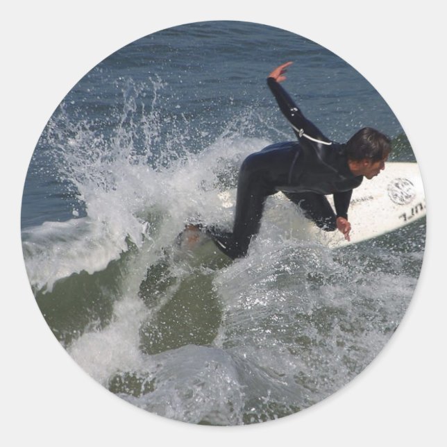 Surfing Surfers Waves Ocean Classic Round Sticker (Front)