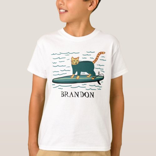 Surfing Tabby Cat Cute CUSTOMIZE IT T_Shirt