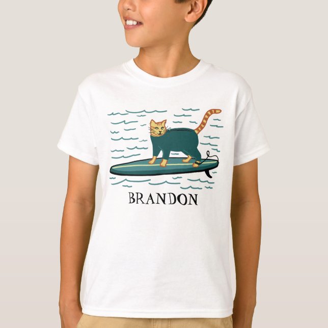 Surfing Tabby Cat Cute CUSTOMIZE IT T-Shirt (Front)