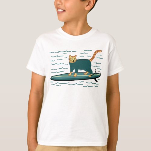 Surfing Tabby Cat Cute T_Shirt