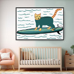 Surfing Tabby Cat Fun Cool Nursery Kids Beach Poster<br><div class="desc">CHECK MEOWT! Have you ever seen a surfboarding cat?
Add your own text to customize it too.
 Check out this funny cat poster and check my shop for more matching items like mugs,  stickers and more. And of course more cat stuff too.</div>