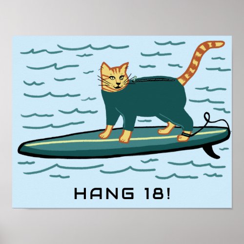 SURFING Tabby Cat Funny Cute CUSTOM TEXT Nursery  Poster
