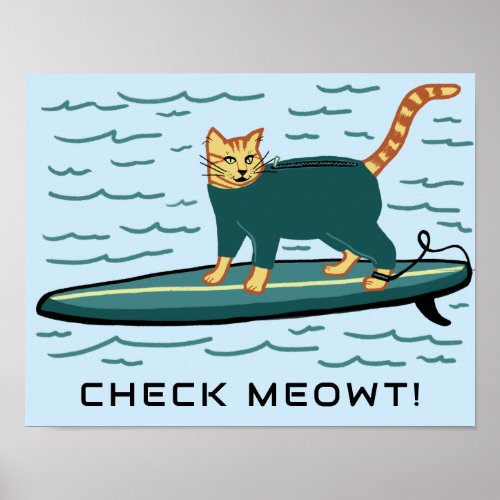 SURFING Tabby Cat Funny Cute CUSTOM TEXT Nursery  Poster