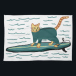 Surfing Tabby Cat Kitchen Towel<br><div class="desc">CHECK MEOWT! Decorate your kitchen with this funny cat towel. Makes a great housewarming or birthday gift for that cat lover in your life! Or the surfer! Customize it with your own text if you like.
Check my shop for more matching stuff like mugs and stickers!</div>