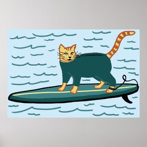 Surfing Tabby Cat Poster