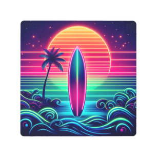 Surfing the Neon Sunset Metal Print