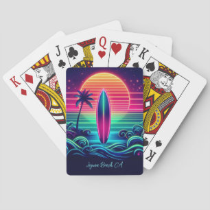 Surfing the Neon Sunset Poker Cards